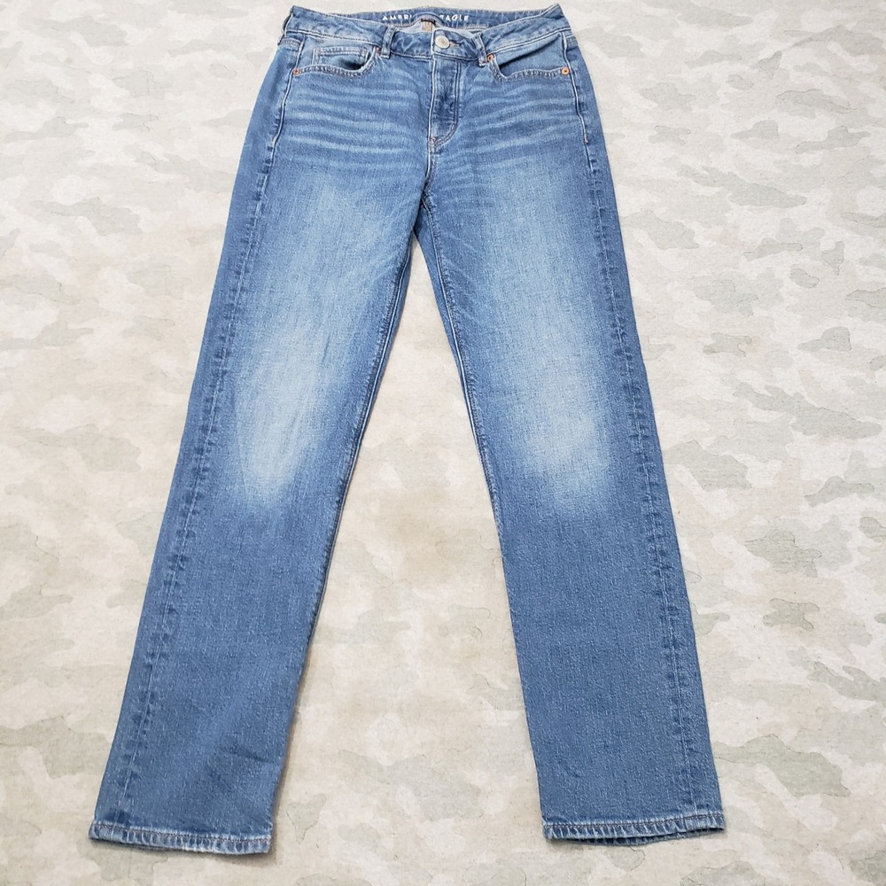 American Eagle Tom Girl Jeans Womens 4 Blue Pockets Straight Denim Medium Wash